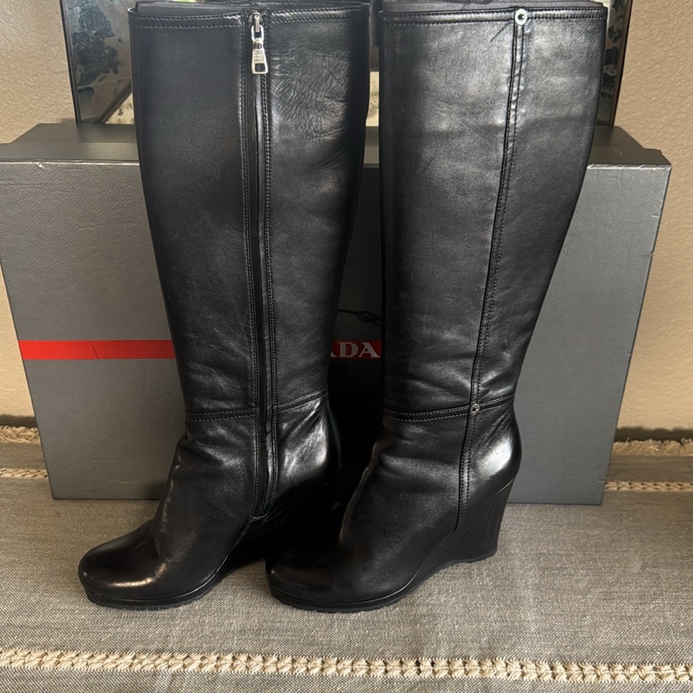 Prada Leather Wedge boots